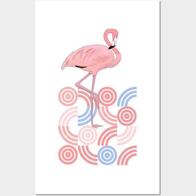 Retro Shapes Midcentury Modern Style Flamingo Wall Art by TammyWinandArt